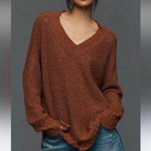 Pilcro Oversized V-Neck Slouchy Pullover Open Knit Sweater Sz Medium